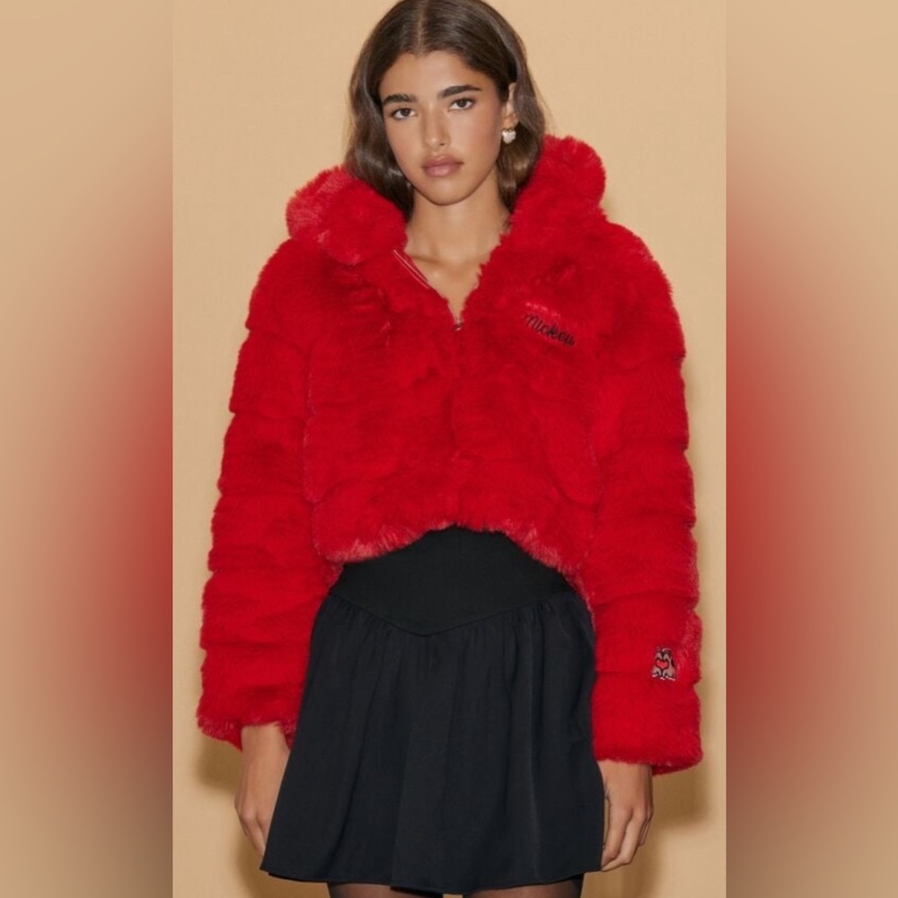 Mickey Mouse red faux fur jacket